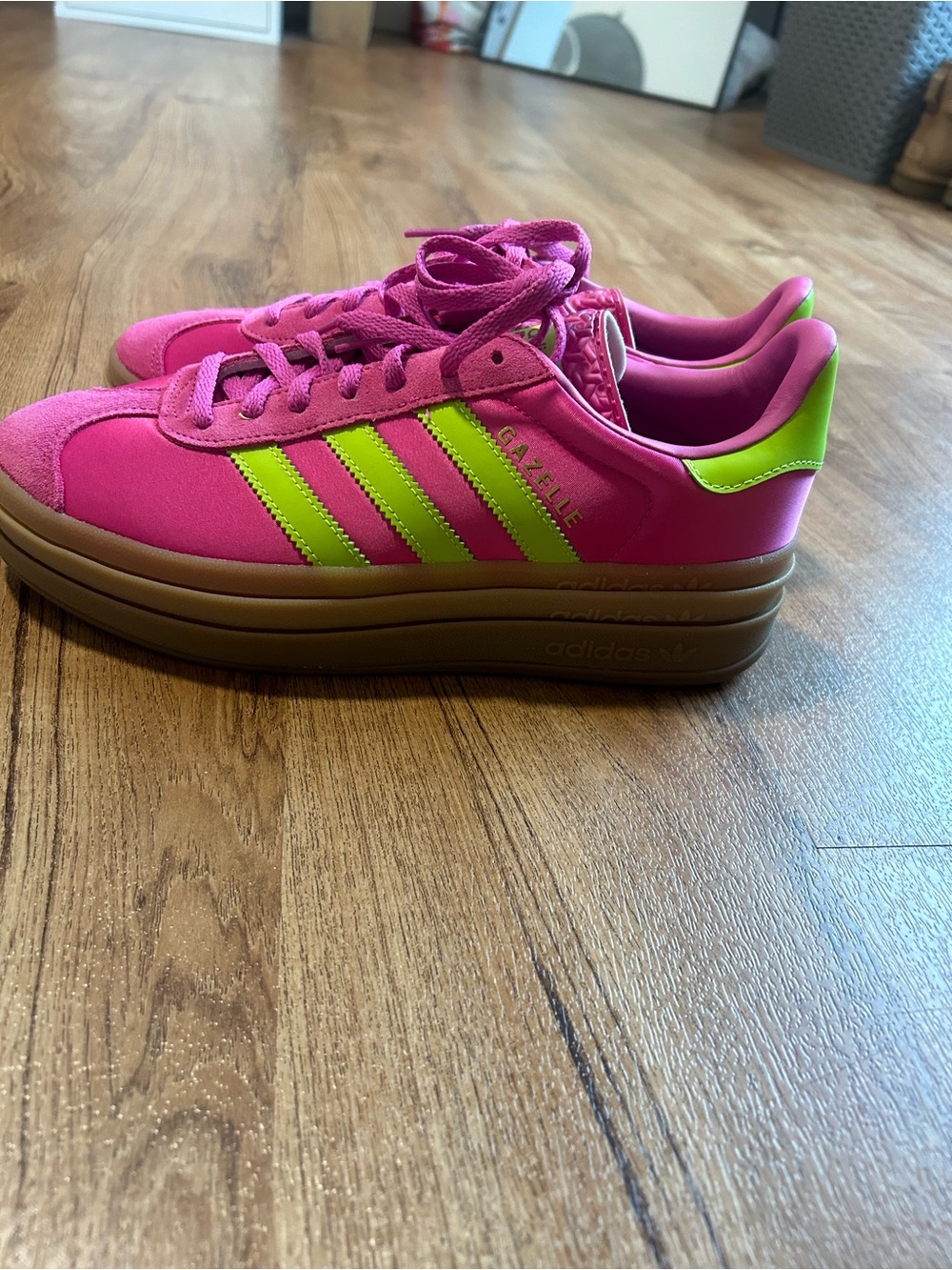 adidas Gazelle Women’s Hot Pink & Neon Green Platform Sneakers
